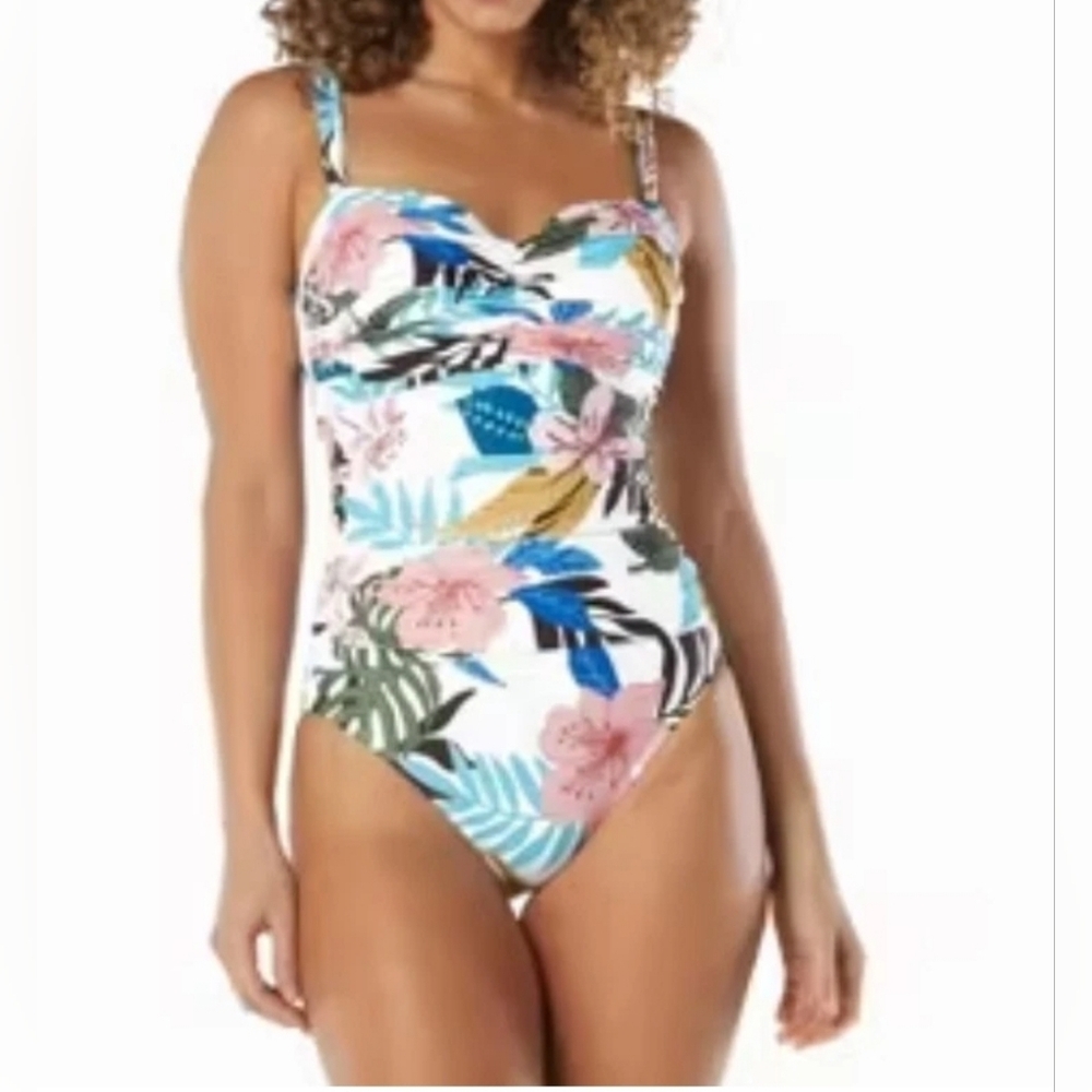 Coco Reef Bra Sized 38C One Piece Swimsuit Floral Tropical Underwire Lined Nylon